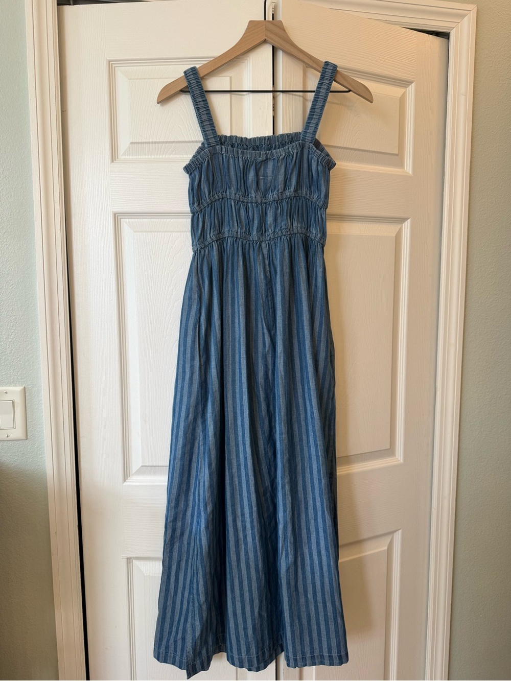 Lea Cotton Midi Dress Blue Striped Sleeveless Tiered Sundress Medium - Picture 5 of 5